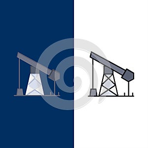 Construction, Industry, Oil, Gas  Icons. Flat and Line Filled Icon Set Vector Blue Background