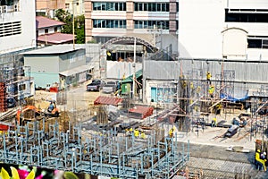 Construction industry worker and building