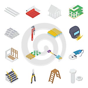 Construction Instrument Isometric Icons Pack