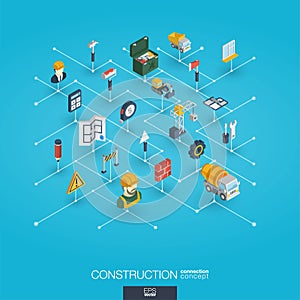 Construction integrated 3d web icons. Digital network isometric concept