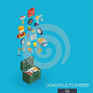 Construction integrated 3d web icons. Growth and progress concept