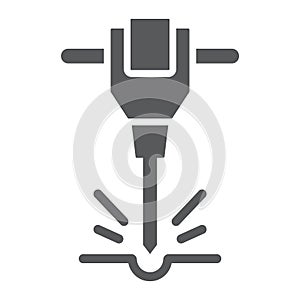 Construction jackhammer glyph icon, tool and repair, pneumatic hammer sign, vector graphics, a solid pattern