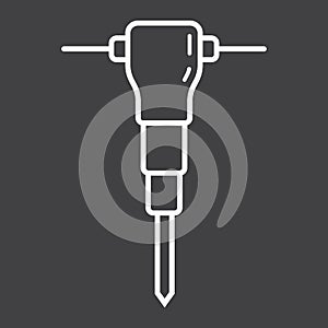 Construction jackhammer line icon, build repair