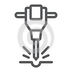 Construction jackhammer line icon, tool and repair, pneumatic hammer sign, vector graphics, a linear pattern