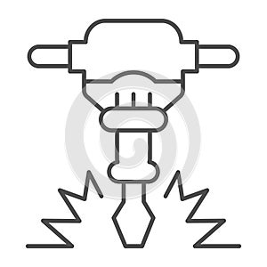Construction jackhammer thin line icon, labour day concept, concrete breaker sign on white background, pneumatic hammer