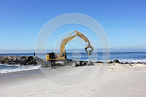 Construction of a jetty at the beach