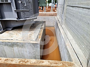 View of power transformer foundation, Oil gutter, and Oil separator