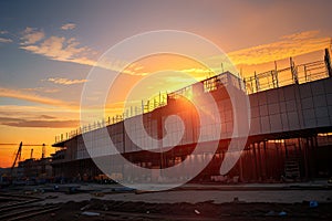 A construction labor worker in fully coverall uniform and safety shoe is standing on background of construction Ready to working