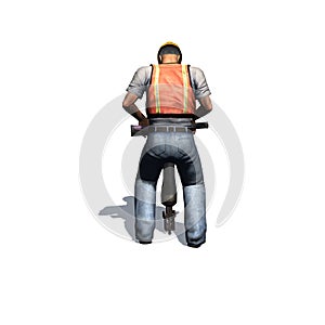 Construction laborer with rotary hammer, compressed air hammer - isolated on white background