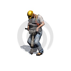 Construction laborer with rotary hammer, compressed air hammer - isolated on white background