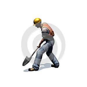 Construction laborer with shovel - isolated on white background