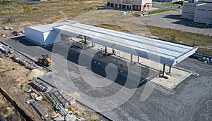 Construction of a large gas station, aerial view