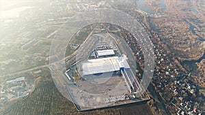 Construction of a large plant or factory, Industrial exterior, panoramic view from the air, Construction site, metal