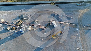 Construction of a large plant or factory, Industrial exterior, panoramic view from the air, Construction site, metal