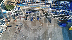 Construction of a large plant or factory, Industrial exterior, panoramic view from the air, Construction site, metal