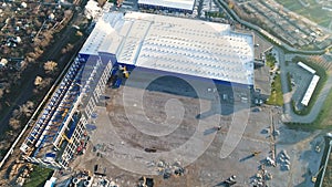 Construction of a large plant or factory, Industrial exterior, panoramic view from the air, Construction site, metal