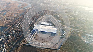 Construction of a large plant or factory, Industrial exterior, panoramic view from the air, Construction site, metal