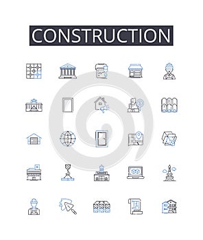 Construction line icons collection. Building, Fabrication, Manufacturing, Development, Assembly, Creation, Formation