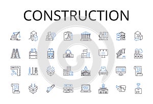 Construction line icons collection. Building, Fabrication, Manufacturing, Development, Assembly, Creation, Formation