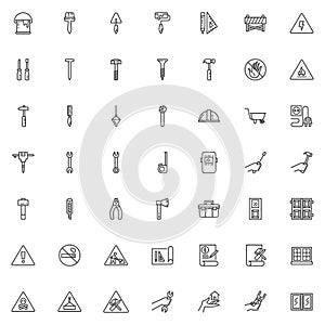 Construction line icons set