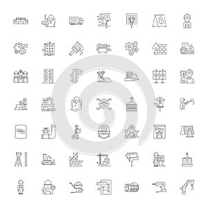 Construction linear icons, signs, symbols vector line illustration set
