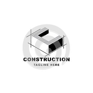 Construction logo design with letter C shape icon.