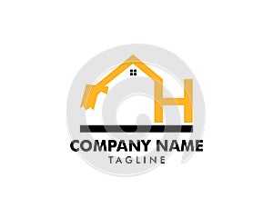 Construction logo template, Home and Real Estate icon, Letter H logo template with House Building, Initial H excavator logo