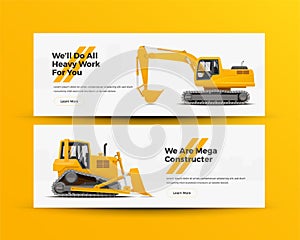 Construction Machinery Banners for Building Company Website. Vector Illustration.