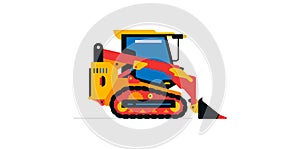 Construction machinery, compact excavator, loader, mini tractor. Commercial vehicles for work on the construction site