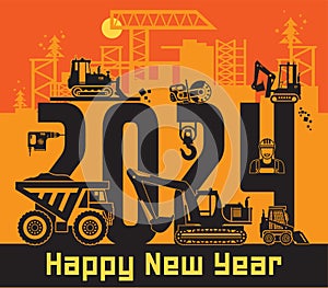 Construction machinery, Happy New Year card