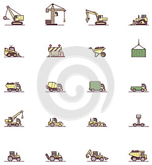 Construction machinery icon set