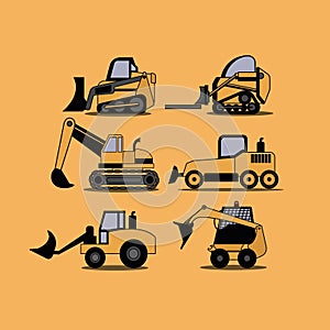 Construction machinery icons vector set