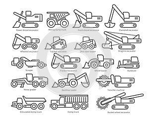 Construction machinery set of icons