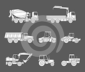 Construction machines icons set, Silhouette