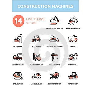 Construction machines - line design icons set