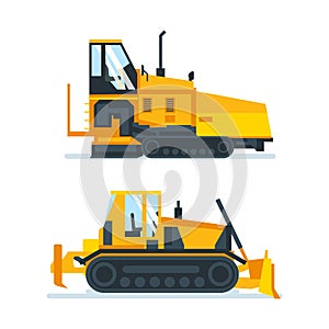 Construction machines, trucks, vehicles for transportation, asphalt, concrete mixing, crane.