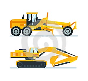 Construction machines, trucks, vehicles for transportation, asphalt, concrete mixing, crane.