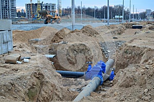 Construction of main water supply pipeline.