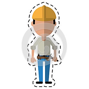 Construction man helmet tool belt hammer-cut line