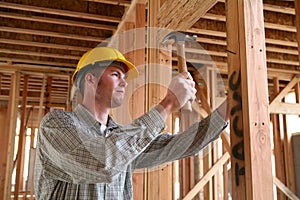 Construction Man Using Hammer photo