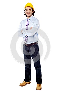 Construction manager with arms folded