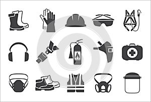 Construction manufacturing and engineering health and safety icon set