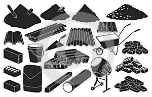 Construction material isolated black set icon. black vector set icon building tools. Vector illustration construction