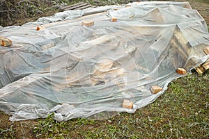 construction materials covered with cellophane