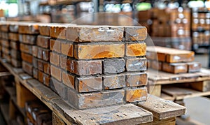 Construction materials, folded colored bricks for work.