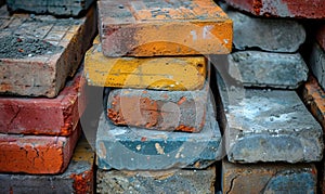 Construction materials, folded colored bricks for work.