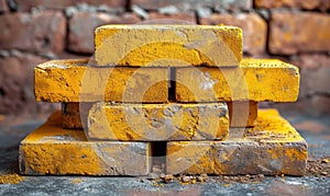 Construction materials, folded colored bricks for work.