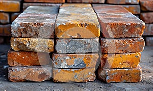 Construction materials, folded colored bricks for work.