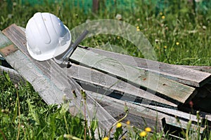 Construction materials on the grass