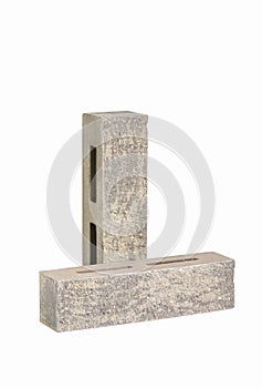 Construction Materials Ideas. Pair of Aged Narrow White Yellow Bricks With Rectangular Wholes for Construction Isolated on White